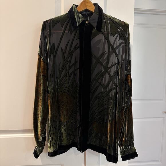 Ceta Italiana NEW Silk Sheer Velvet Tiger King Vacation Safari 70s Style Shirt - Picture 4 of 14